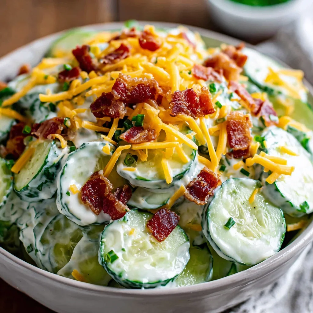 Creamy Cucumber Salad with Bacon and Cheese