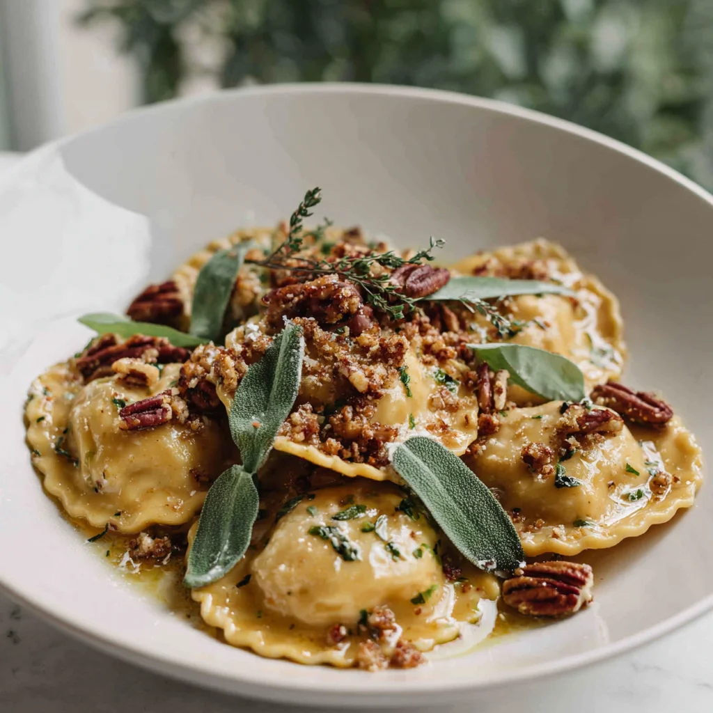 Pumpkin Ravioli with Pecan Crumble
