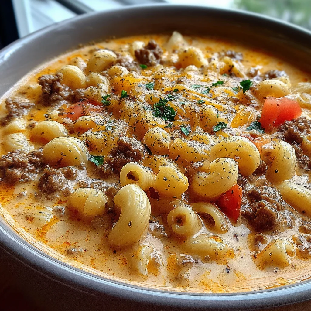One-Pot Macaroni Cheeseburger Soup