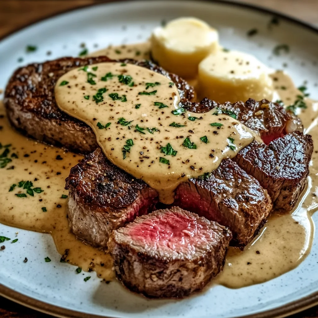 Juicy Steak with Creamy Garlic Sauce Recipe