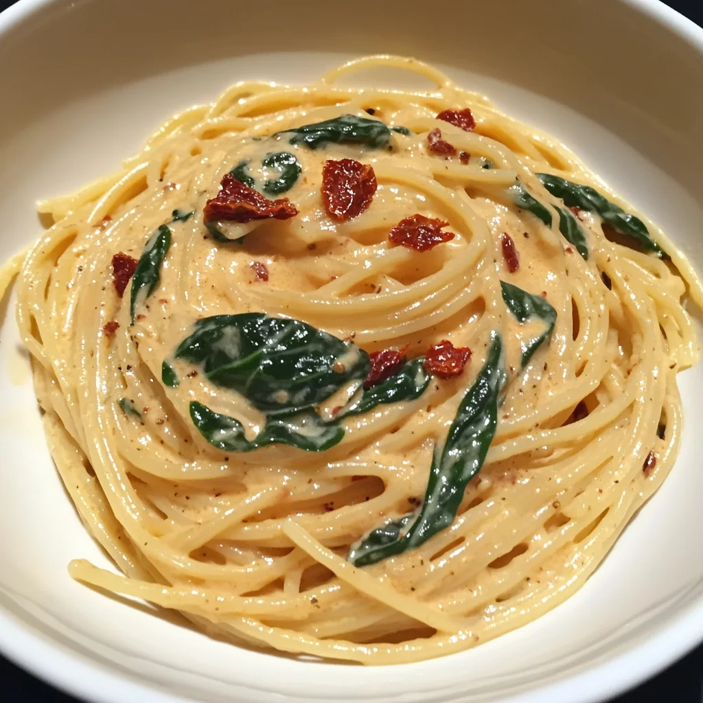 Spaghetti and Spinach with Sun-Dried Tomato Cream Sauce Recipe