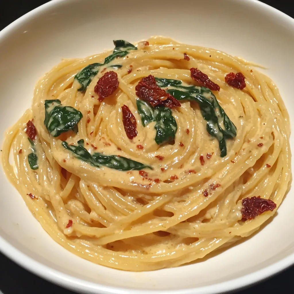 Spaghetti & Spinach with Sun-Dried Tomato Cream Sauce Recipe