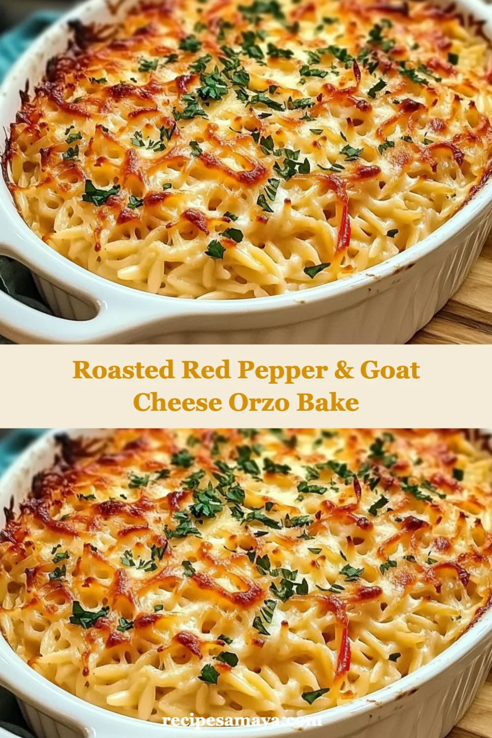 Roasted Red Pepper and Goat Cheese Orzo Bake Recipe