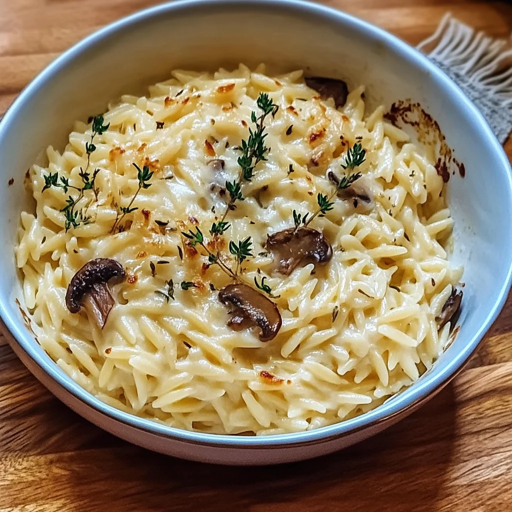 Wild Mushroom and Thyme Cheesy Orzo Recipe